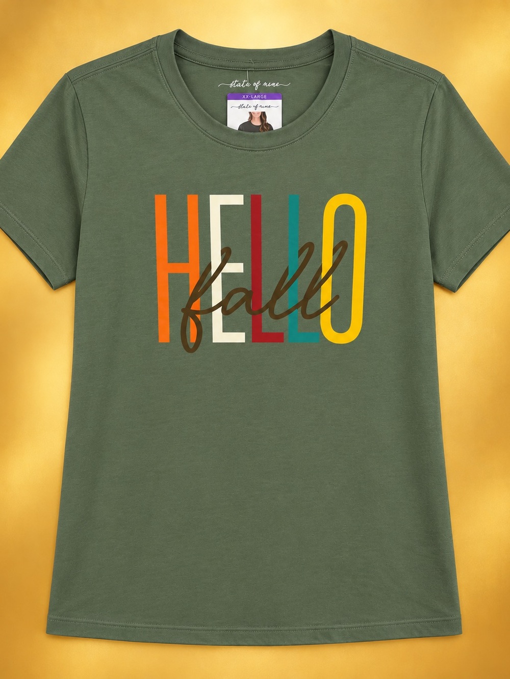State of Mind Olive Green“HELLO FALL”Tee XXL NWT Autumn/Fall Shirt 🍁🧡🍁🤎🍁🧡🍁